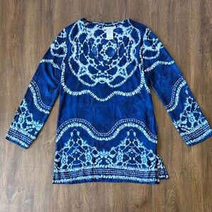 La Blanca size Small Blue Tie-Dye Pattern Long-Sleeve Swim Coverup Tunic